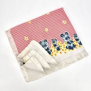 VTG Thick Cotton Satin Trim Receiving Baby Blanket Anamorphic Pandas Gingham